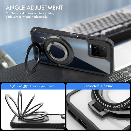 Silicone Grip Clear Case Ring Holder Kickstand For Vivo Y21 2021