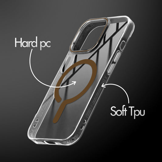 Crystal Clear Magnetic Back Case for Apple iPhone 14 Pro Max with Air Cushion Bumper & Metal Finish Buttons
