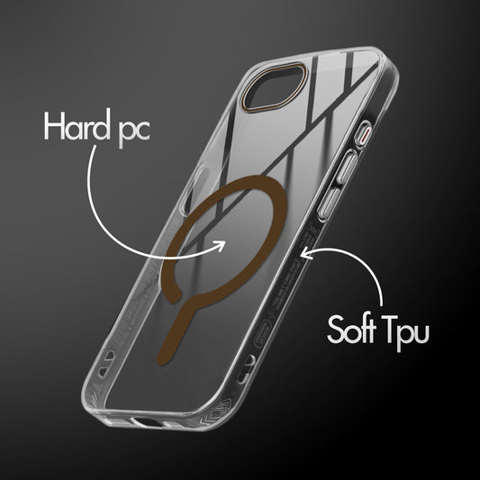 Crystal Clear Magnetic Back Case for Apple iPhone 16e with Air Cushion Bumper & Metal Finish Buttons