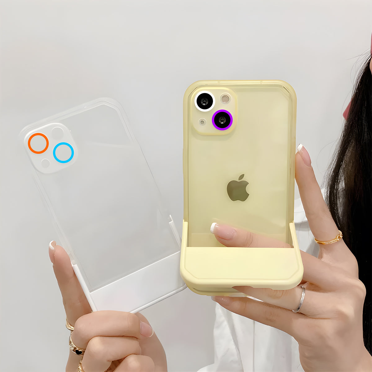 Cute Trendy Semi Transparent Foldable Built in Stand Back Cover for Apple iPhone 11