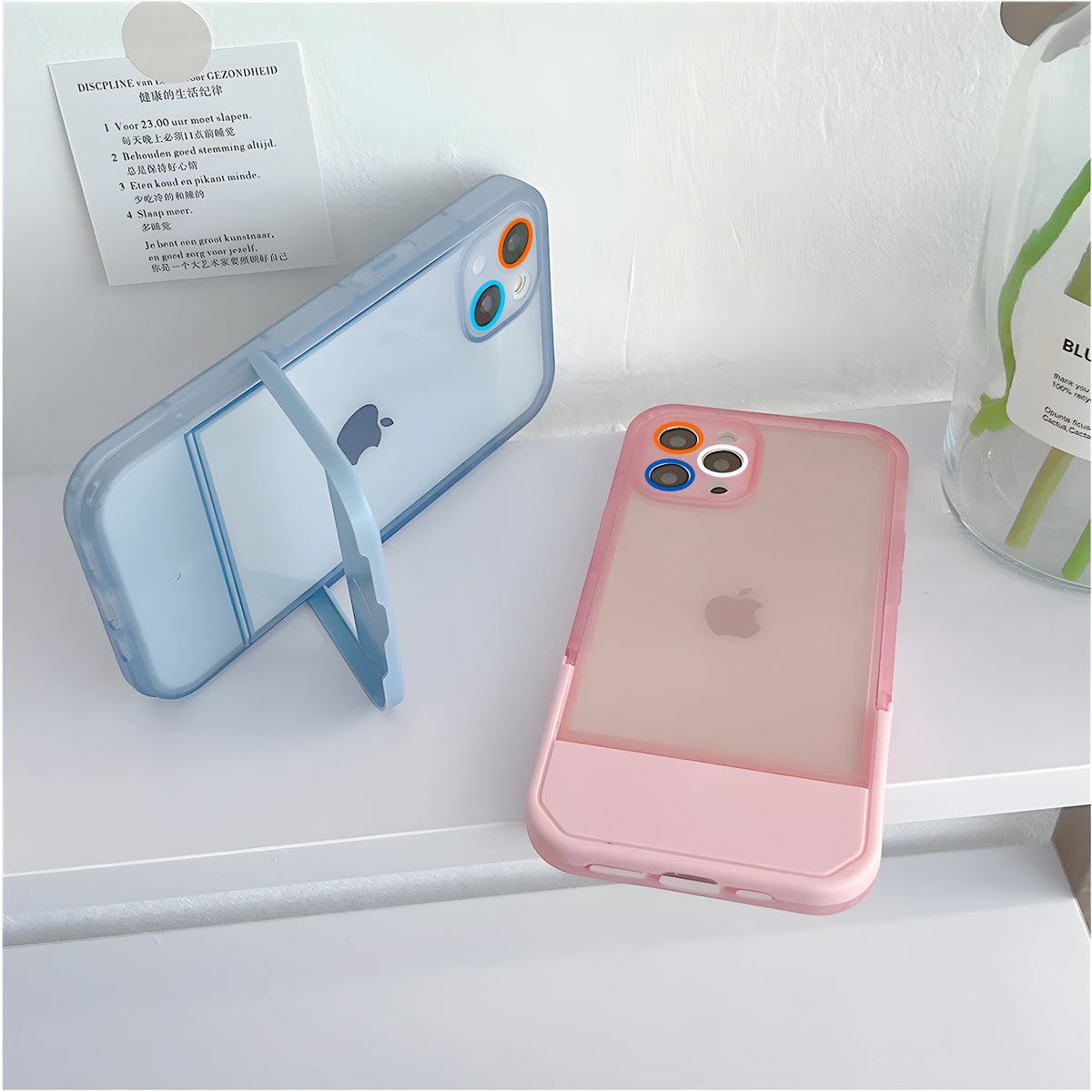 Cute Trendy Semi Transparent Foldable Built in Stand Back Cover for Apple iPhone 11