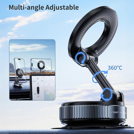 Adjustable Magnetic Phone Mount with Vacuum Suction & Magnetic Ring , All-Angle Car, Table, Home Or any Flat Surface Holder with Extended Arm