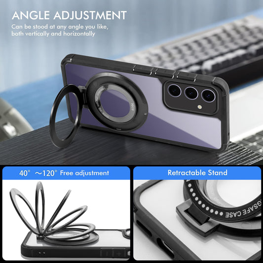 Silicone Frame Transparent Hard Back With Holder Kickstand Case For Samsung A56 5G