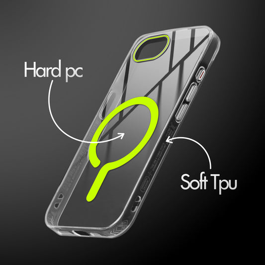 Crystal Clear Magnetic Back Case for Apple iPhone 16e with Air Cushion Bumper & Metal Finish Buttons