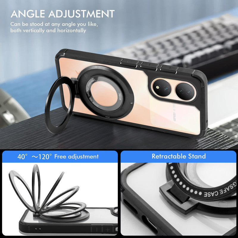 Silicone Grip Clear Case Ring Holder Kickstand For Vivo Y100