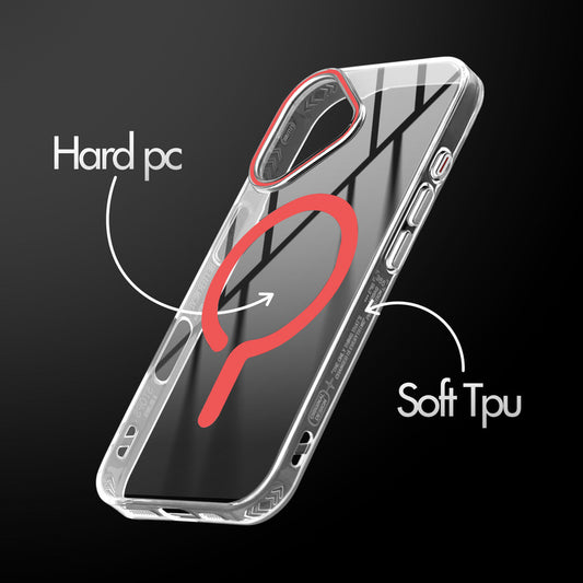 Crystal Clear Magnetic Back Case for Apple iPhone 16 with Air Cushion Bumper & Metal Finish Buttons