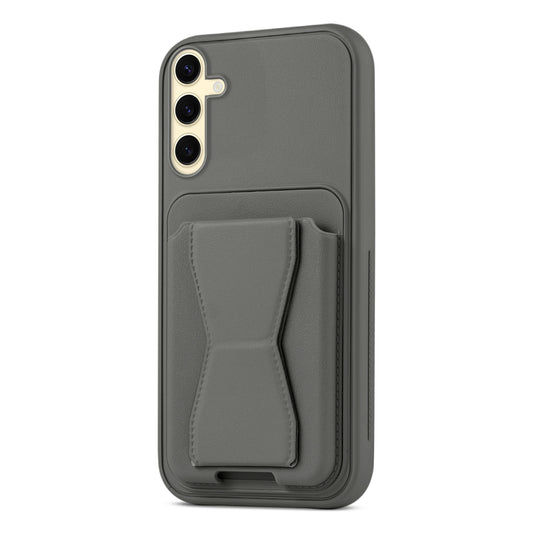 All in One Premium Leather Back Cover for Samsung S24 FE 5G with Card Slot & Foldable Grip Holder