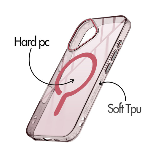360° Airbag Protection Jelly Transparent MagSafe Compatible Back Case For Apple iPhone 16 Plus with Metal Finish Buttons