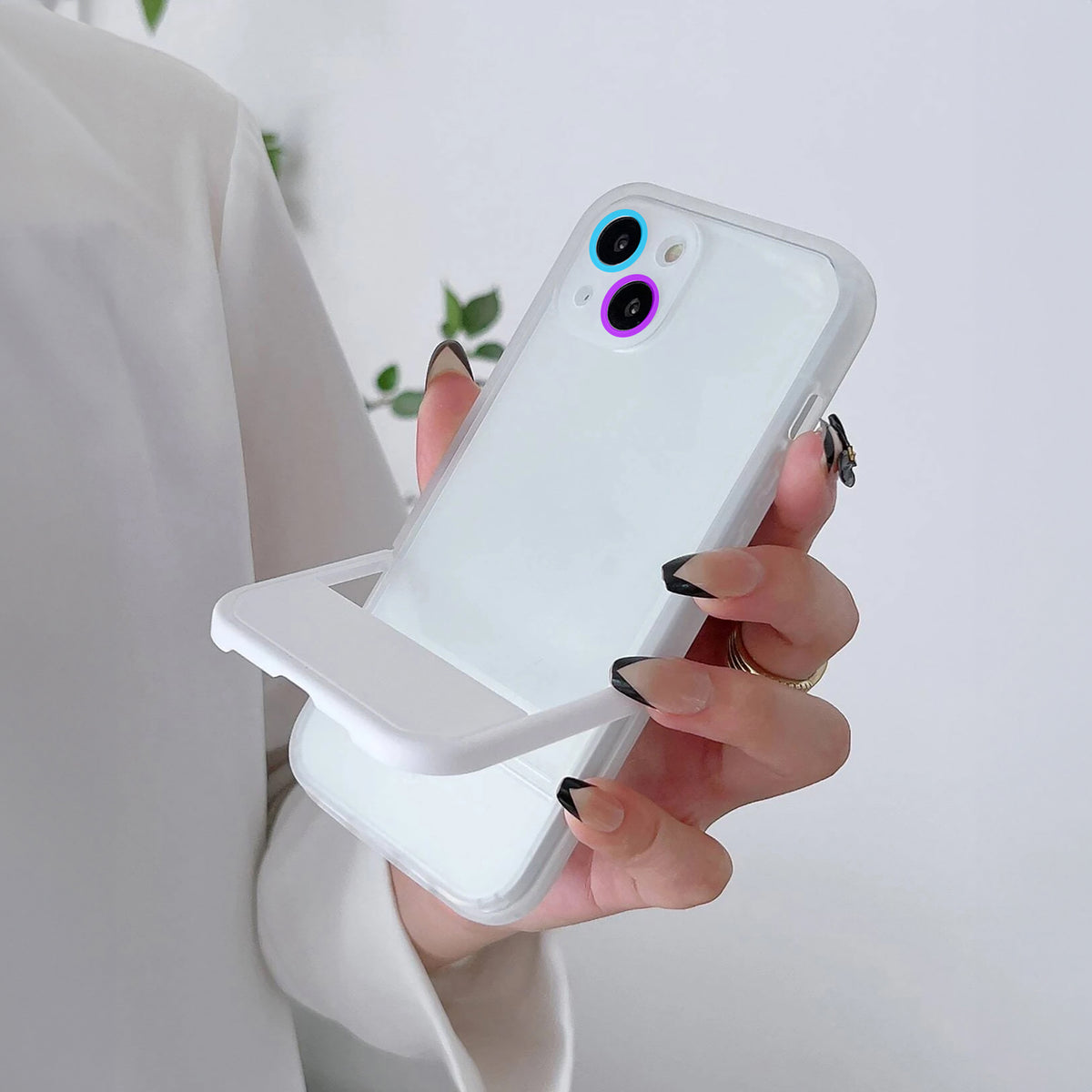 Cute Trendy Semi Transparent Foldable Built in Stand Back Cover for Apple iPhone 11