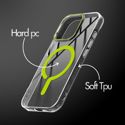 Crystal Clear Magnetic Back Case for Apple iPhone 15 Pro Max with Air Cushion Bumper & Metal Finish Buttons