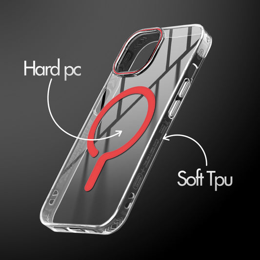 Crystal Clear Magnetic Back Case for Apple iPhone 14 with Air Cushion Bumper & Metal Finish Buttons