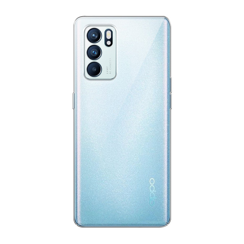 Back view of Oppo Reno 6 5G showing camera module and clean rear design with protective case