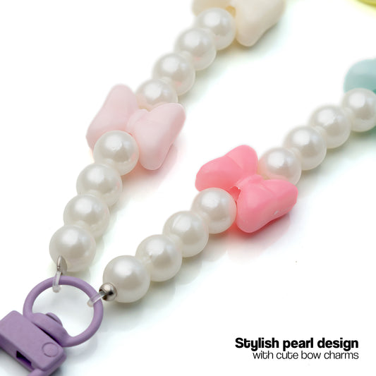 Pearl Bead Phone Charm with Colorful Bows