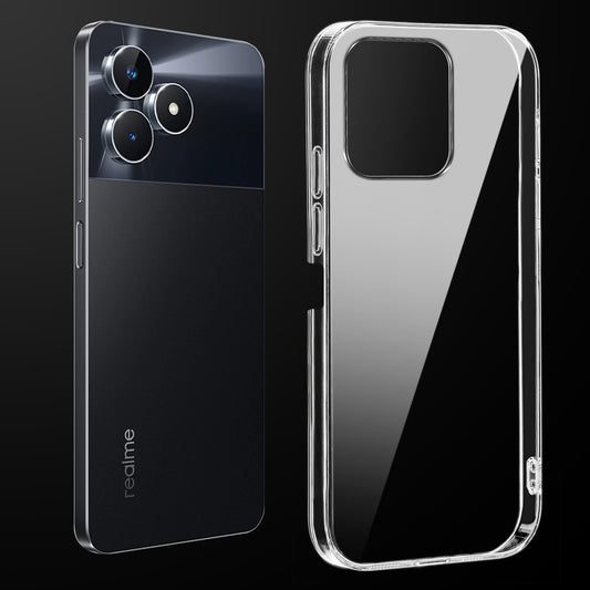 Transparent anti-yellow hard back case fitted on Realme Narzo N53 showing full back coverage and camera protection