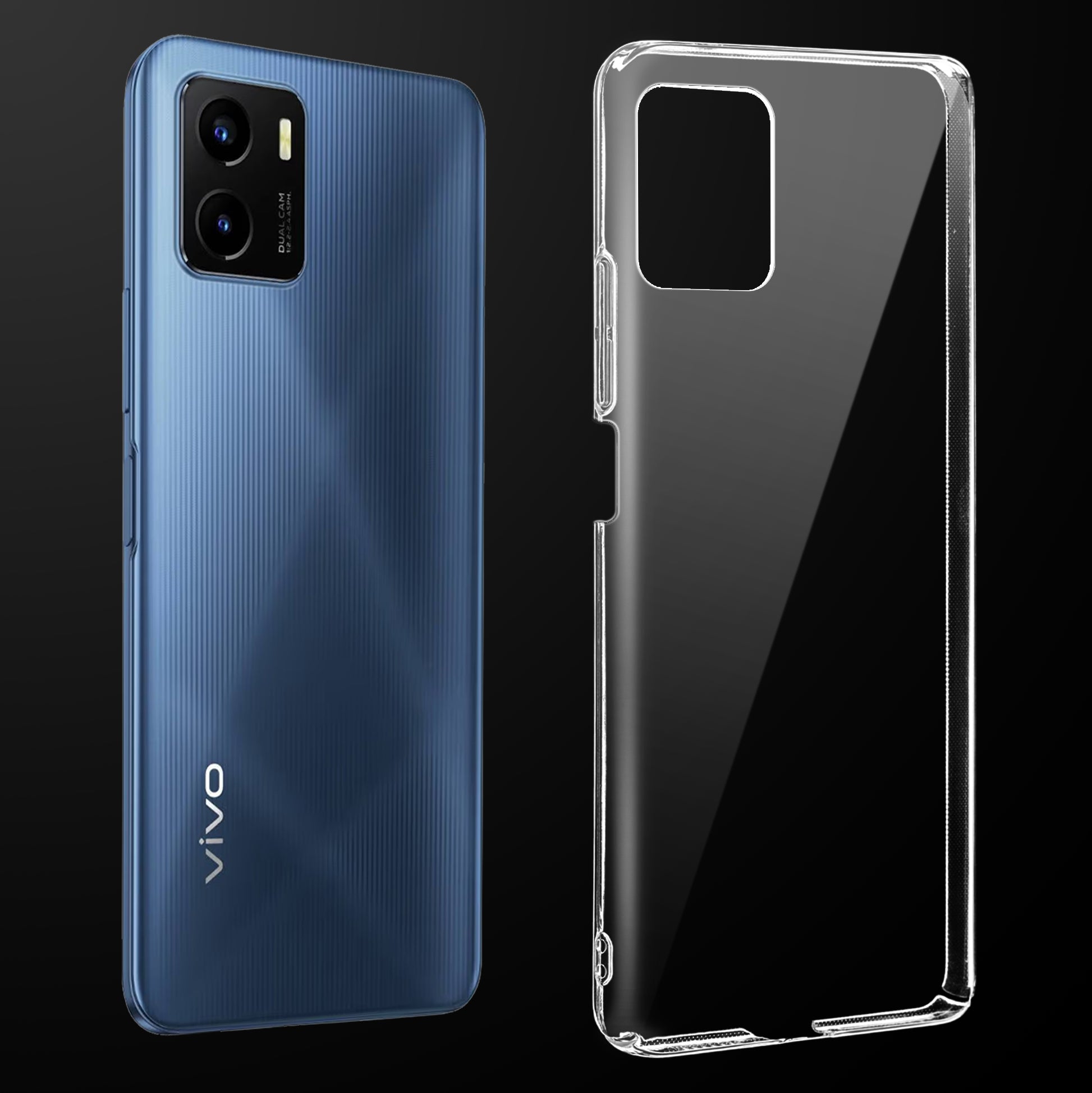 Transparent anti-yellow hard back case fitted on Vivo Y15A showing full back coverage and camera protection