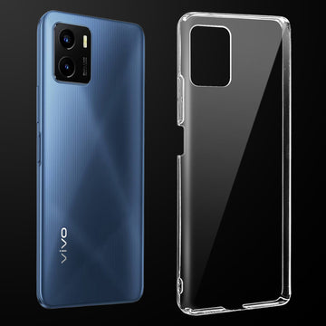 Transparent anti-yellow hard back case fitted on Vivo Y15A showing full back coverage and camera protection