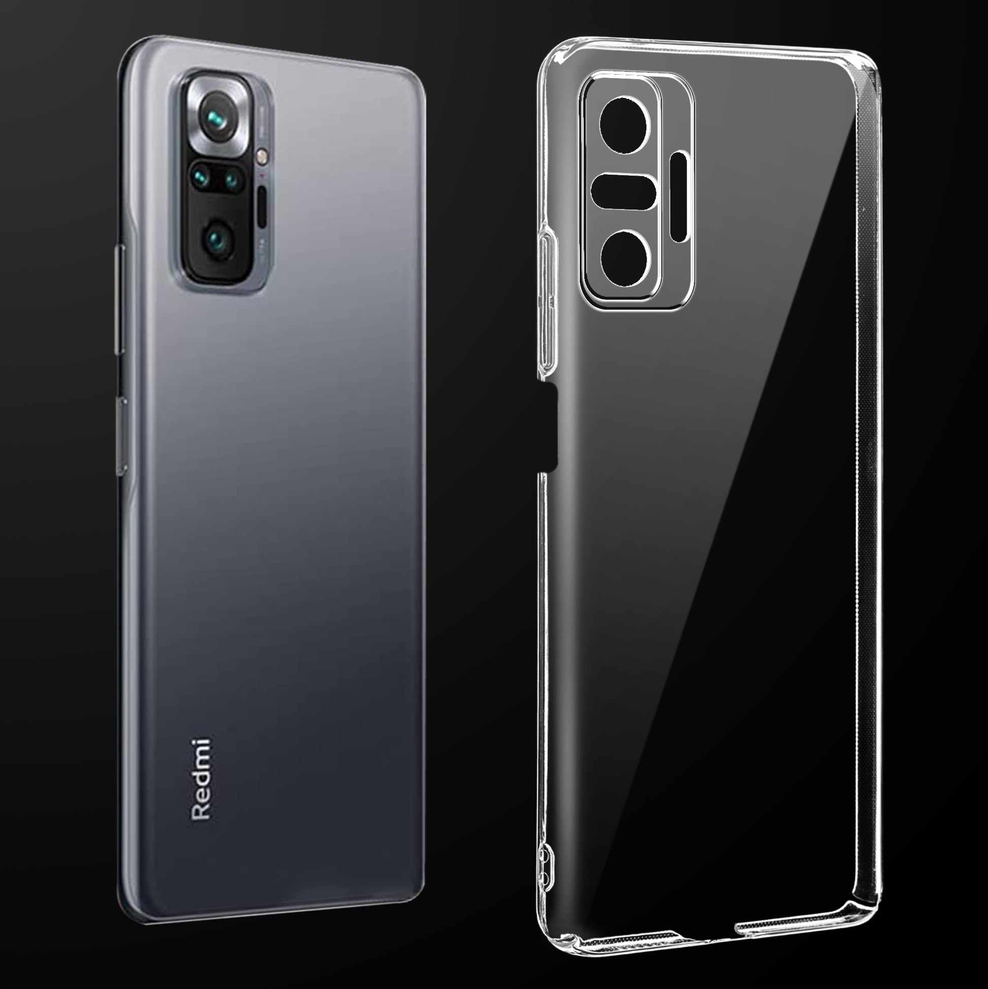 Transparent anti-yellow hard back case fitted on Redmi Note 10s showing full back coverage and camera protection