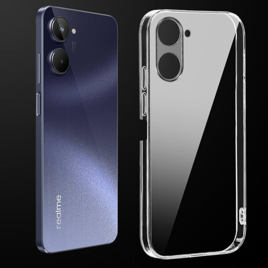 Transparent anti-yellow hard back case fitted on Realme 10 4G showing full back coverage and camera protection