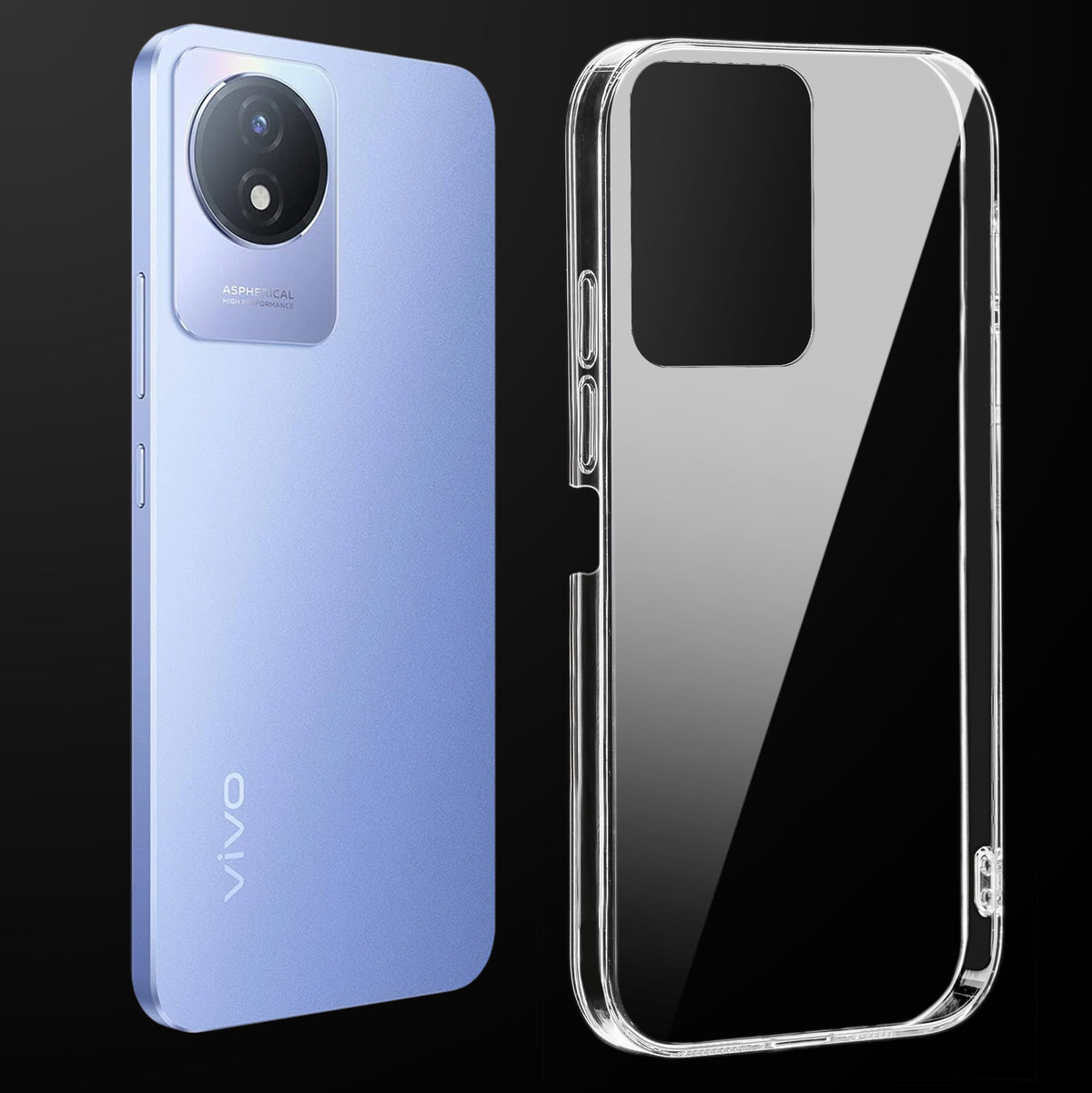 Transparent anti-yellow hard back case fitted on Vivo Y02T showing full back coverage and camera protection
