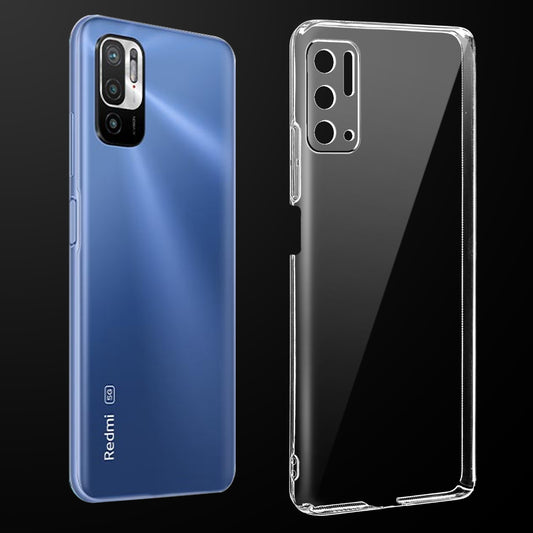 Transparent anti-yellow hard back case fitted on Redmi note 10T 5G showing full back coverage and camera protection