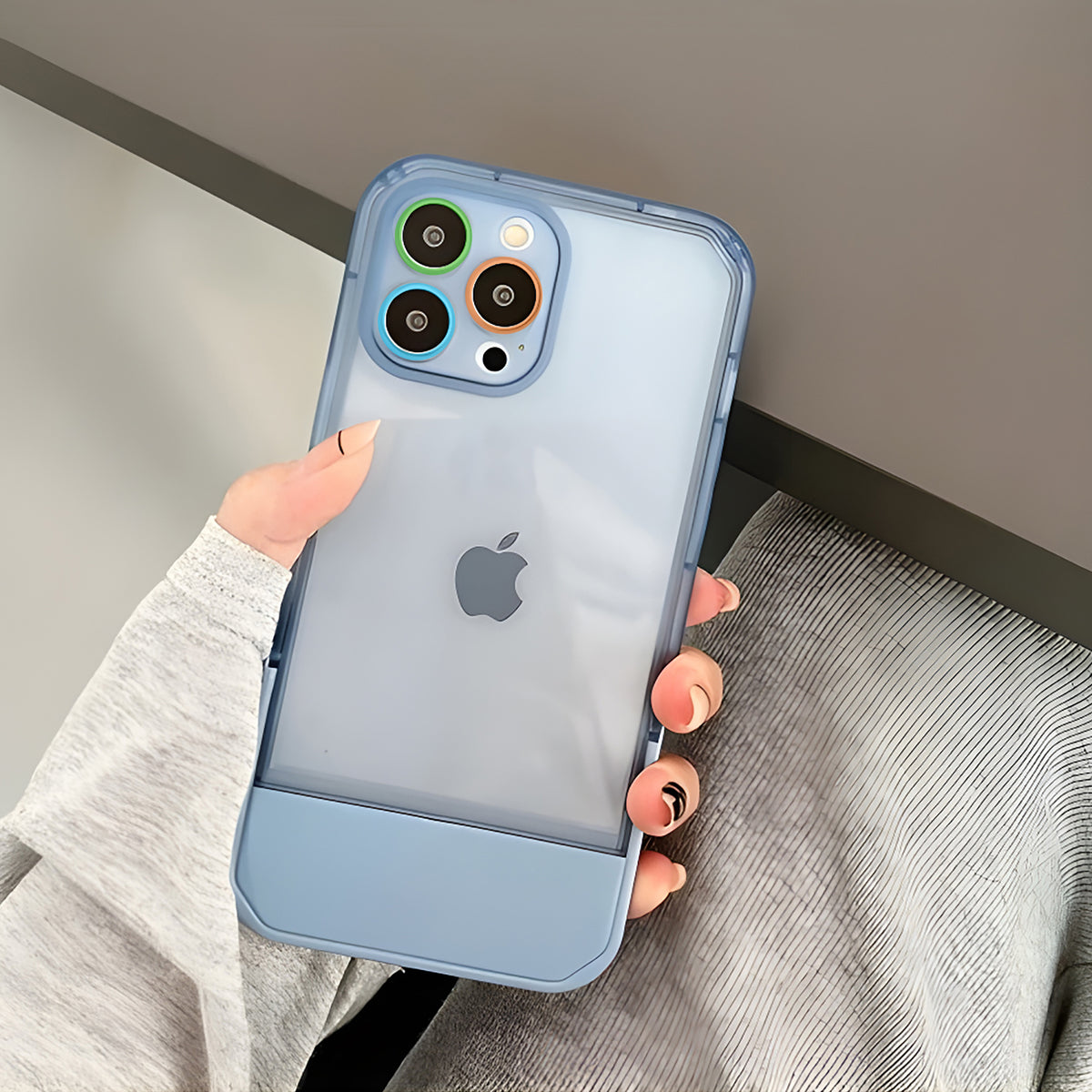 Cute Trendy Semi Transparent Foldable Built in Stand Back Cover for Apple iPhone 11