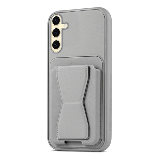 All in One Premium Leather Back Cover for Samsung S24 FE 5G with Card Slot & Foldable Grip Holder