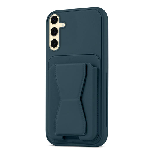 All in One Premium Leather Back Cover for Samsung S24 FE 5G with Card Slot & Foldable Grip Holder