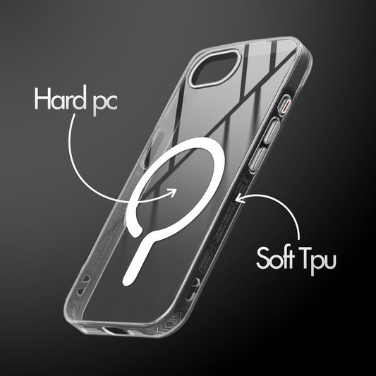 Crystal Clear Magnetic Back Case for Apple iPhone 16e with Air Cushion Bumper & Metal Finish Buttons