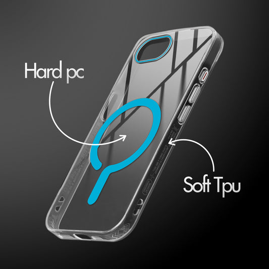 Crystal Clear Magnetic Back Case for Apple iPhone 16e with Air Cushion Bumper & Metal Finish Buttons