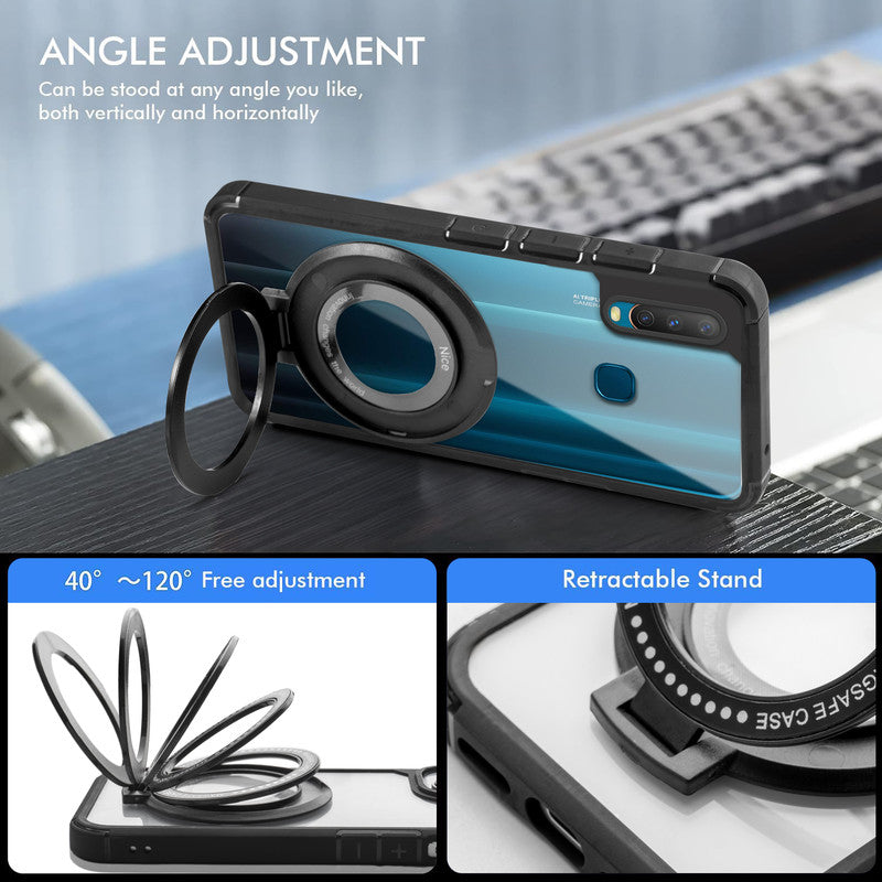 Silicone Grip Clear Case Ring Holder Kickstand For Vivo Y15