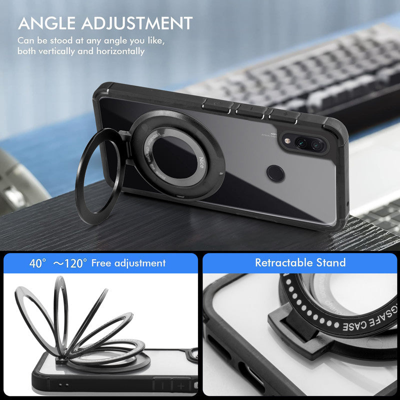 Silicone Grip Clear Case Ring Holder Kickstand For Redmi Note 7 Pro