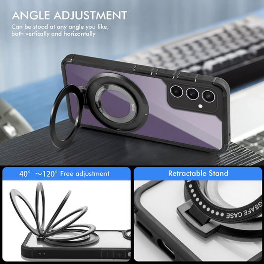 Silicone Frame Transparent Hard Back With Holder Kickstand Case For Samsung S24 FE 5G