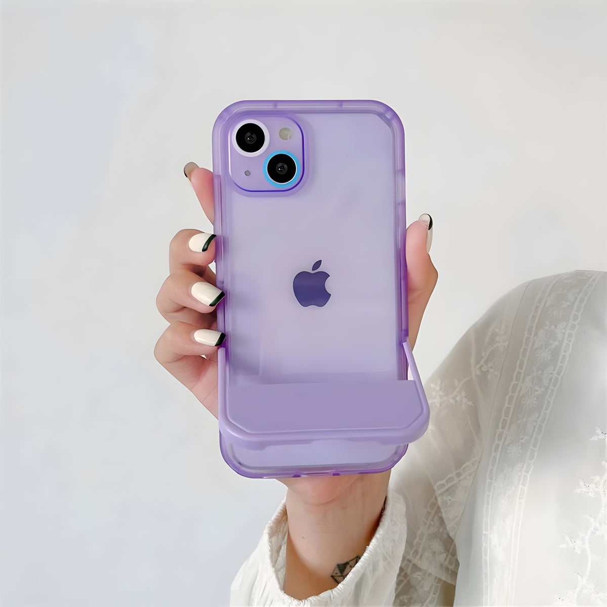 Cute Trendy Semi Transparent Foldable Built in Stand Back Cover for Apple iPhone 11