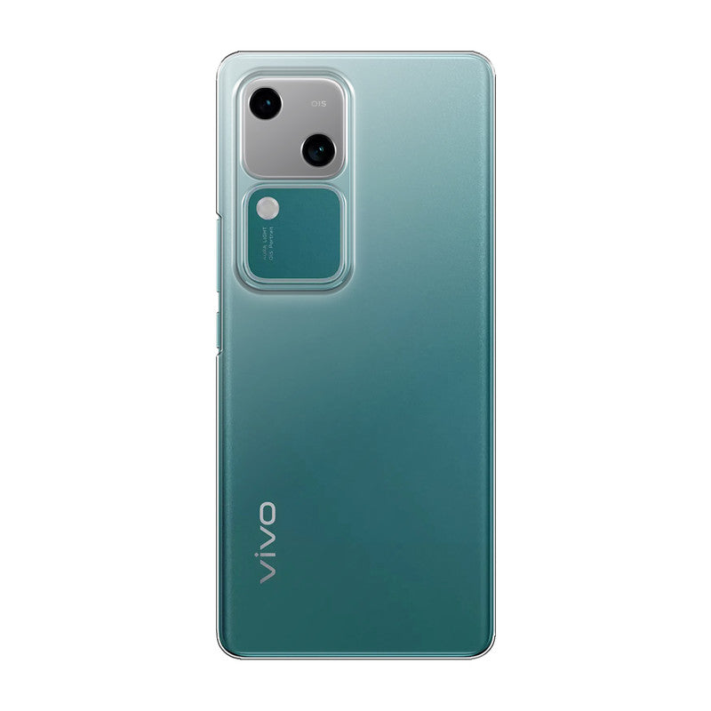 Back view of Vivo V30 5G showing camera module and clean rear design with protective case