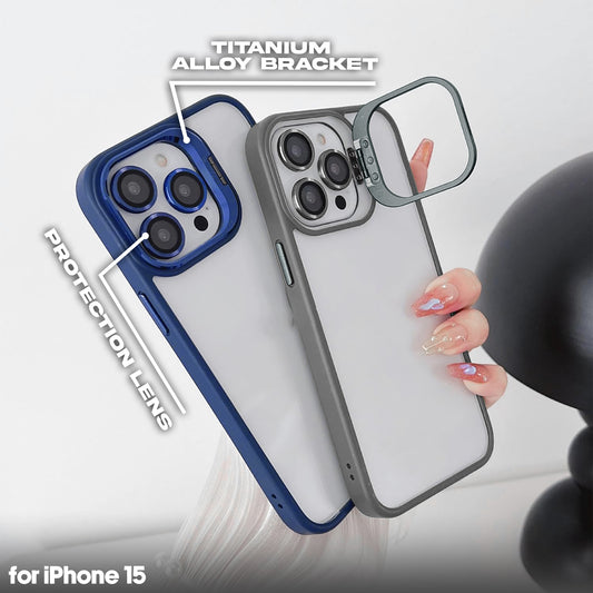 Transparent case with camera ring stand lens protector Back cover for Apple iPhone 15