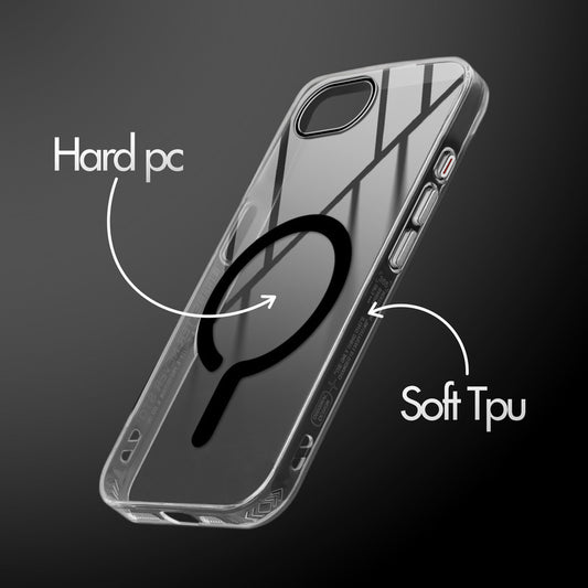 Crystal Clear Magnetic Back Case for Apple iPhone 16e with Air Cushion Bumper & Metal Finish Buttons