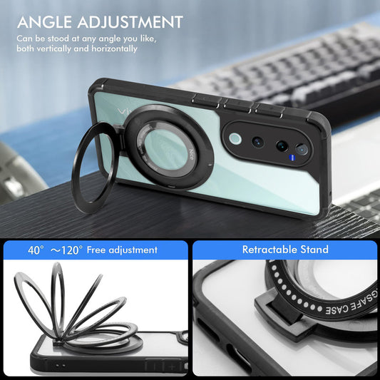 Silicone Grip Clear Case Ring Holder Kickstand For Vivo V40 Pro 5G