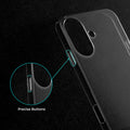 Close-up view of transparent case showing precise button cutouts and responsive side button coverage for Apple iPhone 17