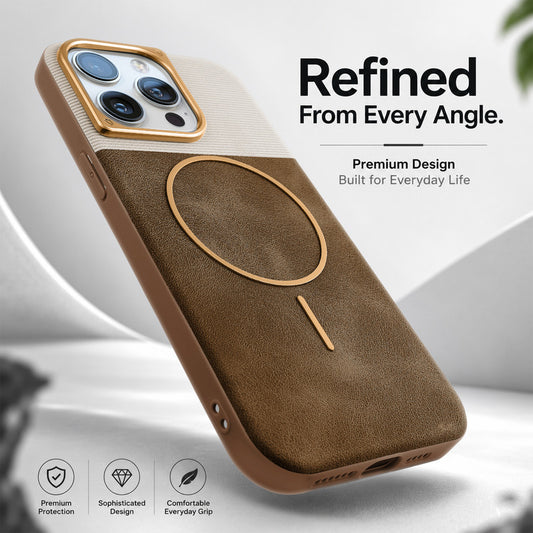 Premium Leather Wireless Charging Support Cover for Apple iPhone 14 Pro Max with Metal Camera Frame & Soft Microfiber Interior