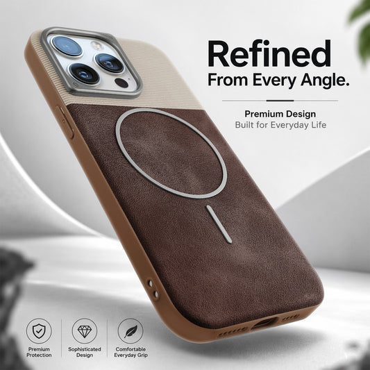 Premium Leather Wireless Charging Support Cover for Apple iPhone 14 Pro Max with Metal Camera Frame & Soft Microfiber Interior