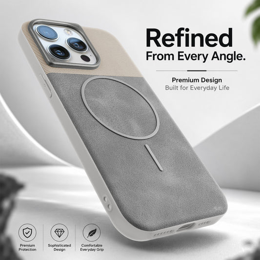 Premium Leather Wireless Charging Support Cover for Apple iPhone 14 Pro Max with Metal Camera Frame & Soft Microfiber Interior