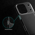 Close-up view of transparent case showing precise button cutouts and responsive side button coverage for Apple iphone 17 Pro Max