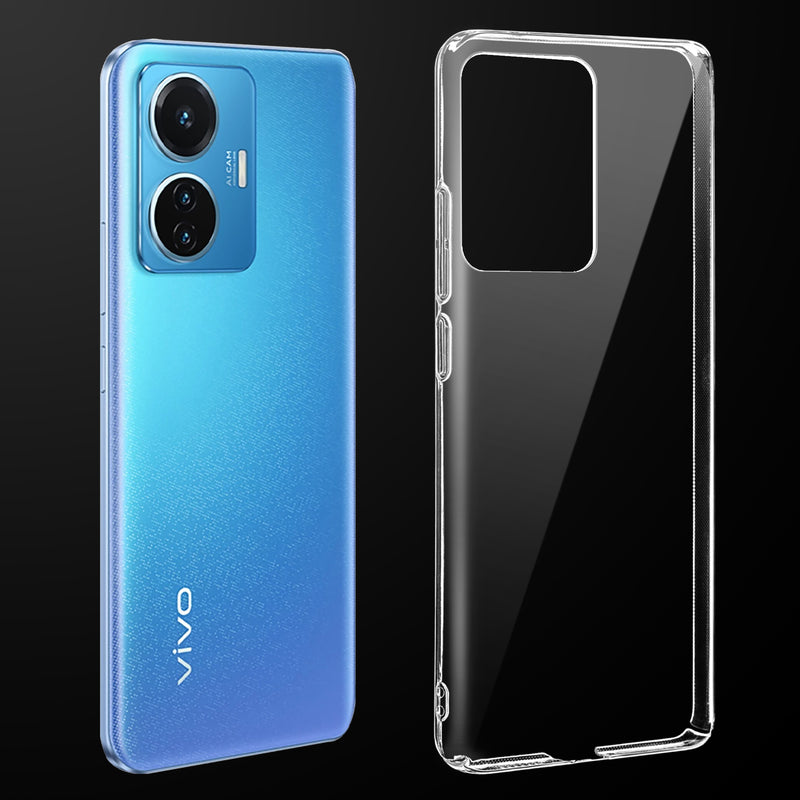 Transparent anti-yellow hard back case fitted on IQOO Z6 44W showing full back coverage and camera protection