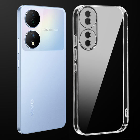 Transparent anti-yellow hard back case fitted on Vivo Y100A 5G showing full back coverage and camera protection