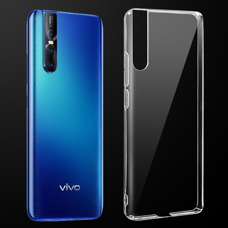 Transparent anti-yellow hard back case fitted on Vivo V15 Pro showing full back coverage and camera protection