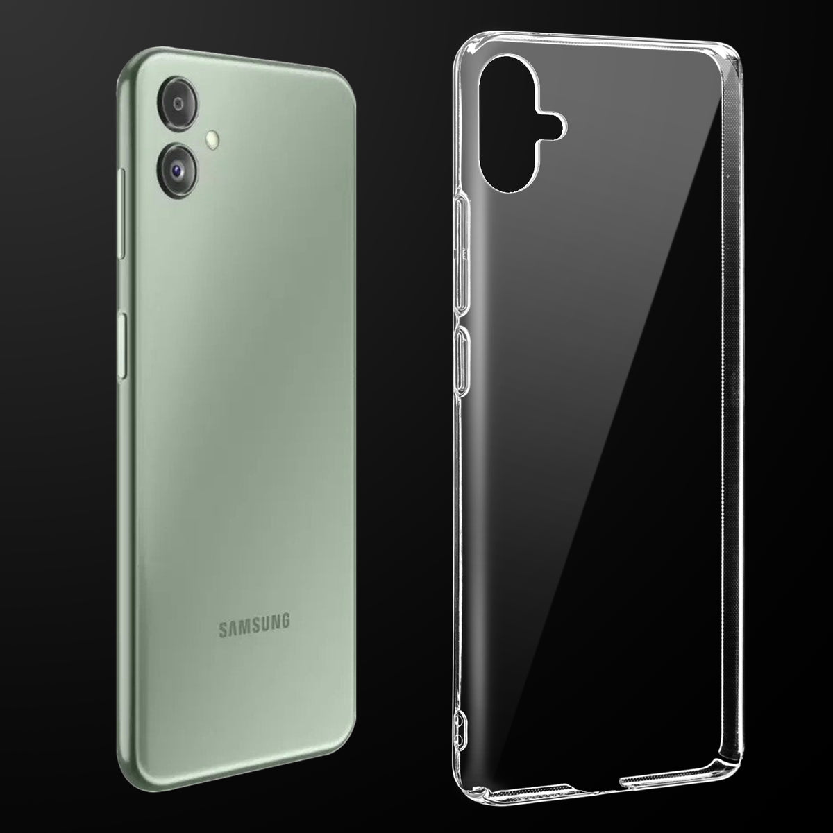 Transparent anti-yellow hard back case fitted on Samsung M04 showing full back coverage and camera protection