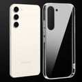 Transparent anti-yellow hard back case fitted on Samsung S23 Plus 5G showing full back coverage and camera protection