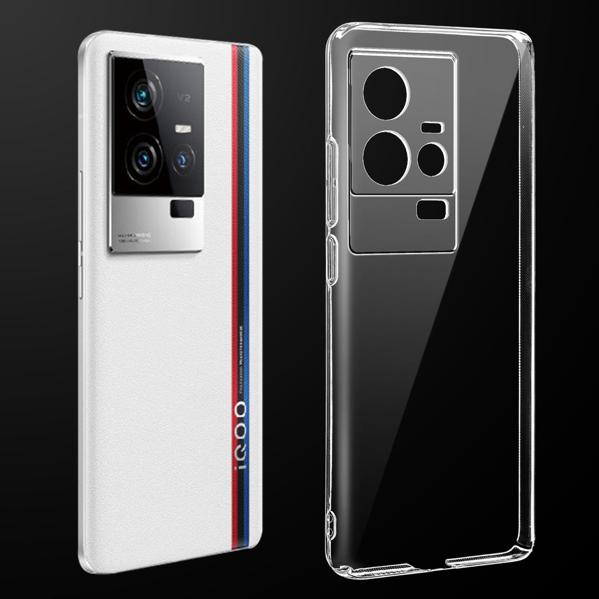 Transparent anti-yellow hard back case fitted on iQOO 11 5G showing full back coverage and camera protection