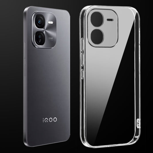 Transparent anti-yellow hard back case fitted on iQOO Z9X showing full back coverage and camera protection