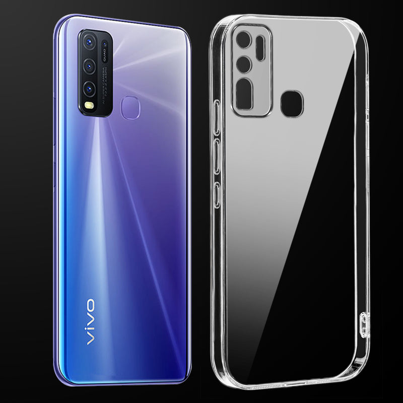 Transparent anti-yellow hard back case fitted on Vivo Y50 showing full back coverage and camera protection